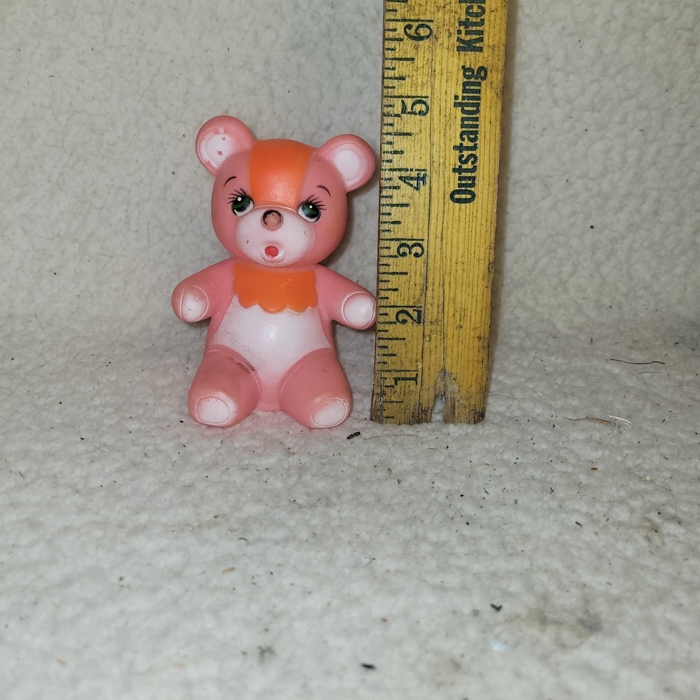 Vintage Pink Bear Squeeze Toy Squeaks Hong Kong Rubber Vinyl Figure Big Eyes 4in